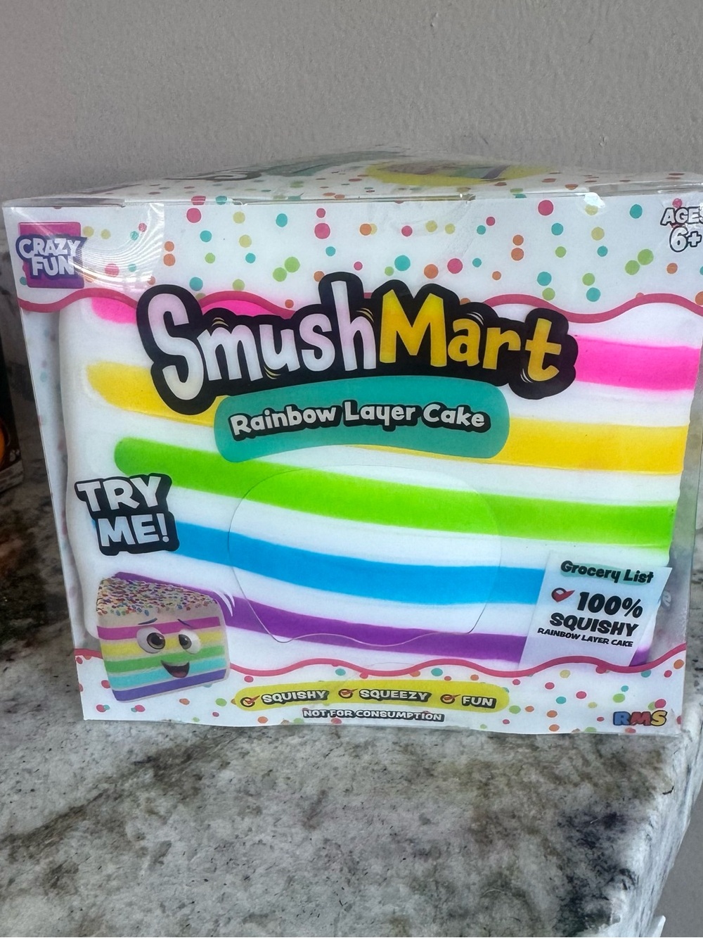 Crazy Fun RMS Rainbow Layer Cake Squishy Toy - White with Rainbow Stripes